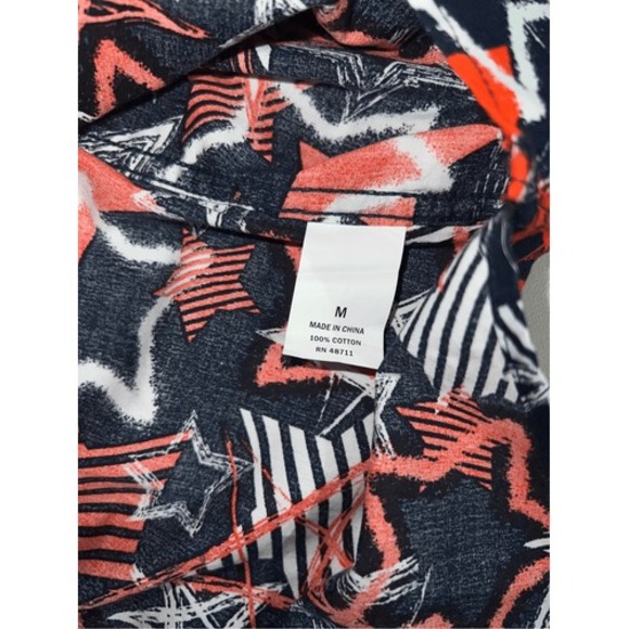 Edgar + Ash Patriotic Stars Button Up Shirt Mens M Navy Orange Cotton NWT - Picture 6 of 9